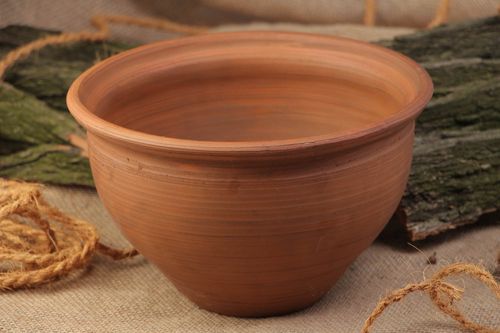 Grand pot à cuire en céramique brun cuit au lait fait main original polyvalent - MADEheart.com