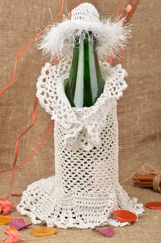 Handmade white crocheted dress for bottle made of acryl decor for alcohol  - MADEheart.com