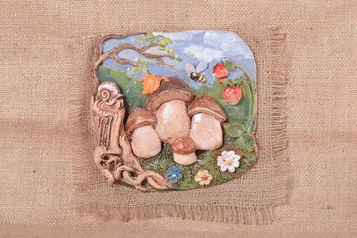 Décoration murale fait main Tableau design en argile Cadeau original Champignons - MADEheart.com