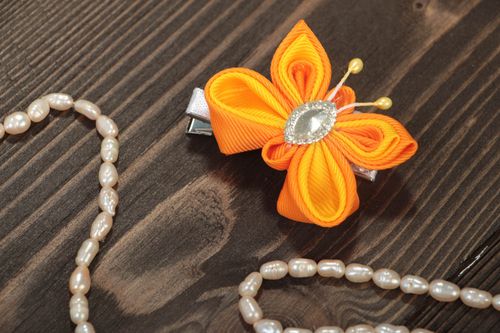 Barrette à cheveux en rubans de reps en forme de papillon jaune pour enfant - MADEheart.com