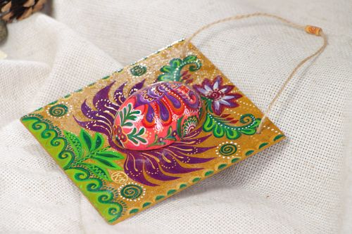 Handgemachtes dekoratives Holz Wandbild Osterei mit künstlerischer Bemalung bunt - MADEheart.com