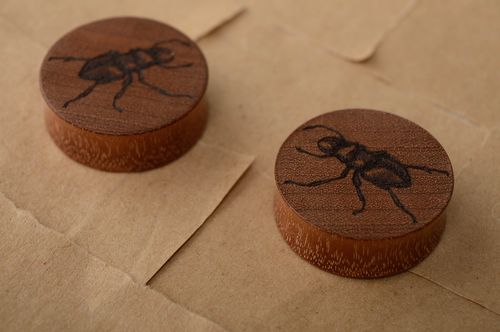 Beautiful wooden ear plugs with engraving Beetles - MADEheart.com