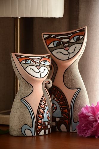 Комплект керамических ваз в виде котов ручной работы 2 штуки оригинальные - MADEheart.com