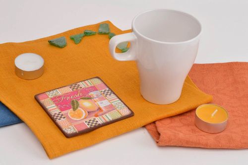 Tassen Untersetzer Apfelsine handmade Küchen Zubehör Haus Deko Decoupage Technik - MADEheart.com