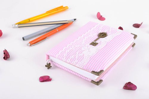 Notebook with fabric cover decorated with lace and key - MADEheart.com