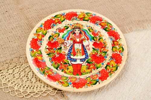Handmade beautiful plate wooden wall decor decorative use only painted plate - MADEheart.com