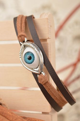 Handmade leather bracelet against the evil eye unisex designer accessory - MADEheart.com