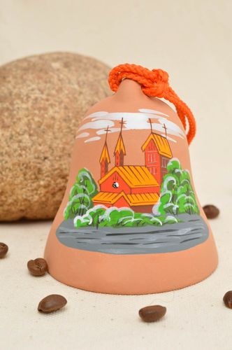 Handmade red ceramic bell clay interior statuette for home nursery decor ideas - MADEheart.com