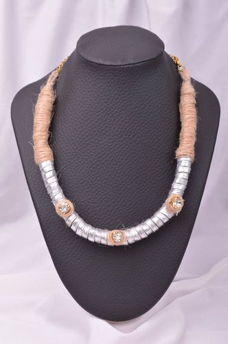 Unusual handmade textile necklace faux leather necklace costume jewelry - MADEheart.com