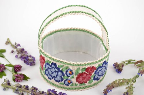 Handmade designer small macrame woven colorful decorative Easter basket - MADEheart.com