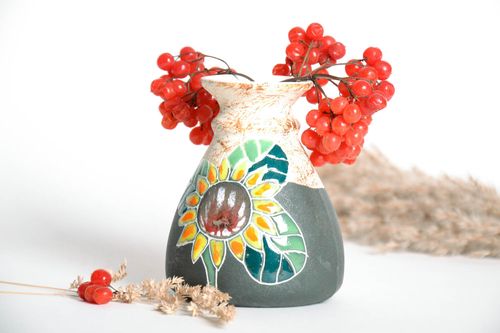 5 inches handmade flower ceramic vase for table décor 0,85 lb - MADEheart.com