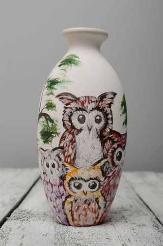 9 inches handmade Japanese style ceramic vase with owls 1 lb - MADEheart.com