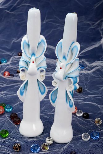 Kerzen Geschenk Deko Kerze Handmade Wachs Kerzen Hochzeit Accessoires blau weiß - MADEheart.com