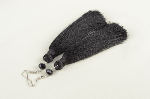 Black elegant earrings handmade evening earrings unusual textile jewelry - MADEheart.com