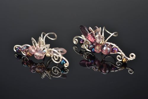 Metal cuff earrings with glass beads - MADEheart.com