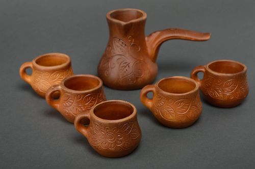 Set de tasses à café (5 pièces 100 ml) et cezve pour café 250 ml fait main - MADEheart.com