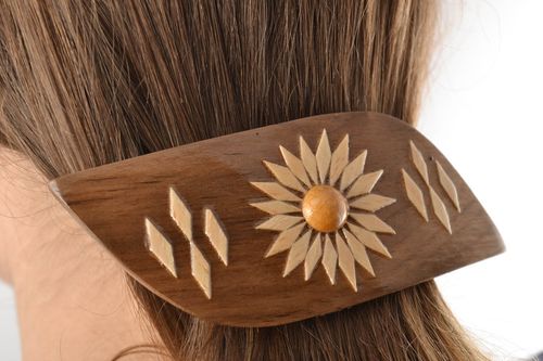 Unusual hair jewelry Beautiful handmade dark wooden barrette eco friendly - MADEheart.com