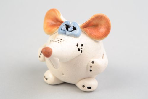 Figura cerámica artesanal pintada blanca rata bonita - MADEheart.com