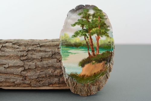 Painting on a cut of tree At the Precipice - MADEheart.com