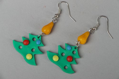 Polymer clay earrings Christmas Tree - MADEheart.com