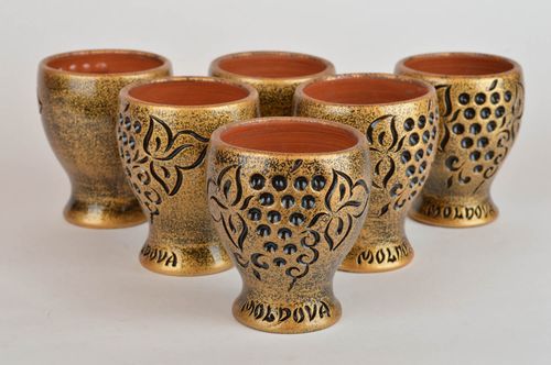 Copas decoradas juego de 6 piezas con pie doradas 150 ml hechas a mano bonitas - MADEheart.com