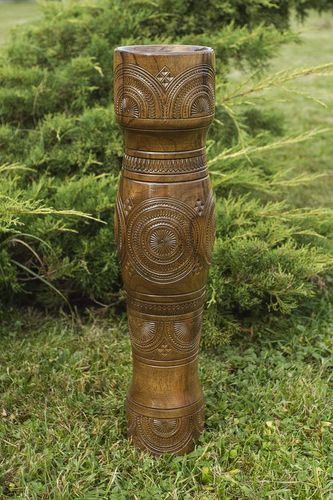 24 inches tall wooden hand-carved inlaid with beads vase for home décor 6 lb - MADEheart.com