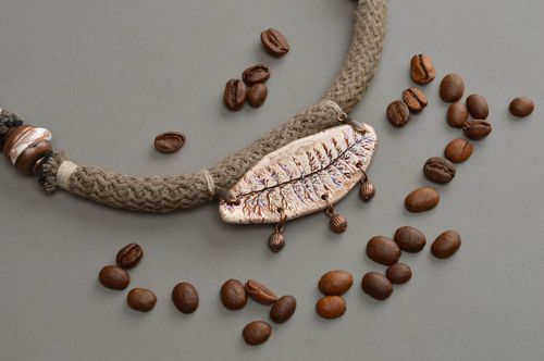 Unusual handmade necklace accessory in ethnic style ceramic designer jewelry - MADEheart.com