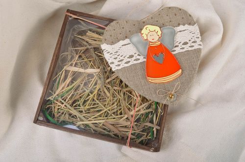 Handmade vintage decorative glass wall hanging heart and angel in gift box - MADEheart.com