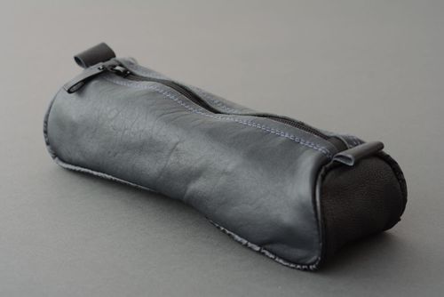 Trousse scolaire en cuir naturel gris  - MADEheart.com