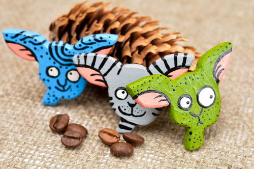 Unusual handmade wooden brooch 3 pieces wood craft brooch jewelry gifts for her  - MADEheart.com