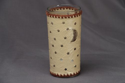 Castiçal grande de vidro com couro  - MADEheart.com