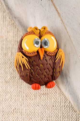 Handmade polymer clay brooch designer accessory brooch in shape of owl - MADEheart.com