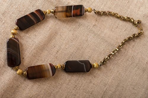 Handmade designer womens necklace with natural brown agate stone and latten  - MADEheart.com