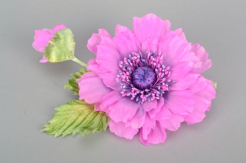 Broche en soie japonaise faite grande fleur rose bijou pour femme - MADEheart.com