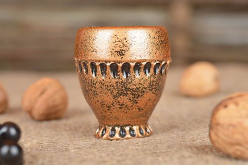 Handmade beautiful unusual stylish small ceramic shot glass like bronze - MADEheart.com