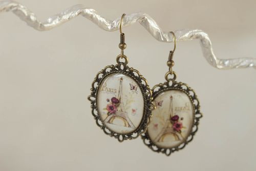 Originelle handgemachte Ohrringe aus Vitrious Glasur Frühlings Paris Vintage - MADEheart.com