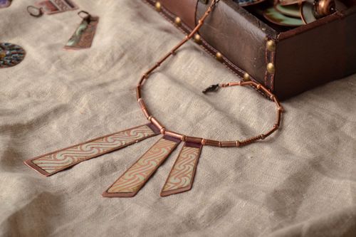 Copper necklace with enamel painting - MADEheart.com