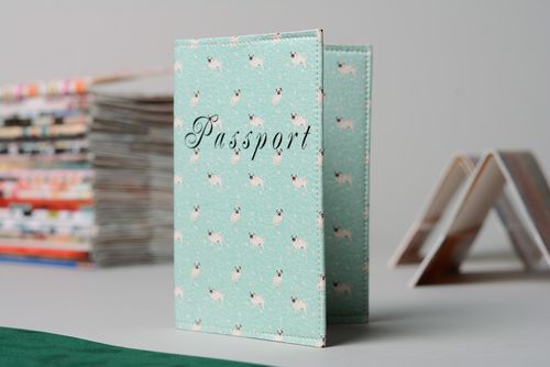 Handmade leather passport cover with print Pugs - MADEheart.com