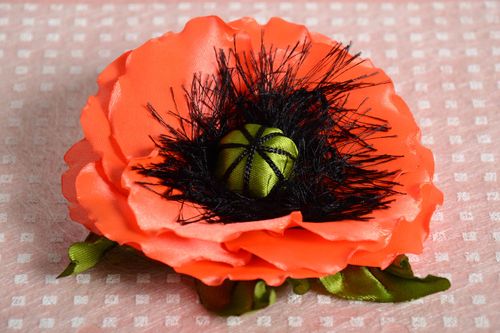 Handmade Blumen Haarspange Geschenk für Frauen Haarspange mit Blume Mohn rot - MADEheart.com