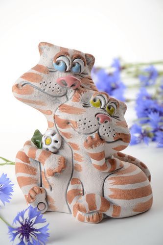 Beautiful handmade designer semi porcelain money box painted with pigments Cats - MADEheart.com