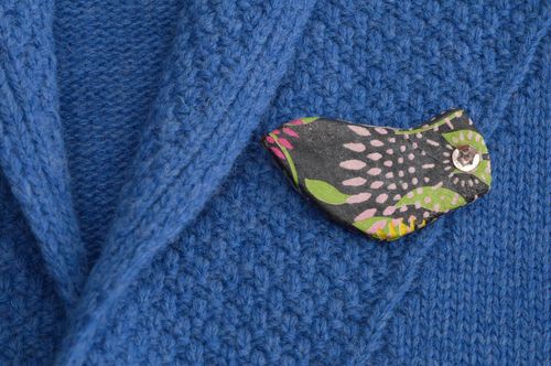 Hand crafted brooch unique bird cold porcelain designer fashion accessory - MADEheart.com