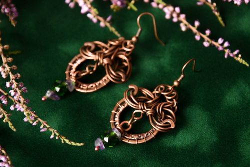 Handmade copper dangling earrings stylish vintage jewelry designer earrings - MADEheart.com