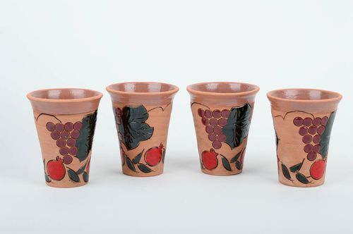 Keramik Becher handmade Dekoration für Küche Geschirr aus Ton bemalt 4 Stück - MADEheart.com