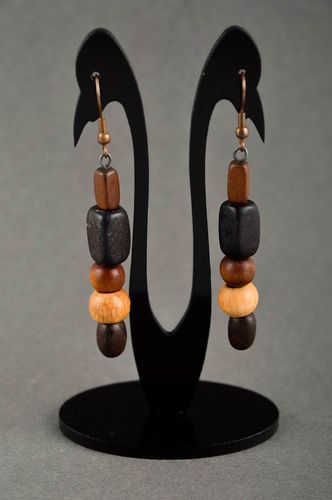 Stylish handmade wooden earrings beaded earrings wood craft gifts for her - MADEheart.com