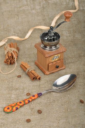 Unusual beautiful handmade designer tablespoon with polymer clay handle - MADEheart.com