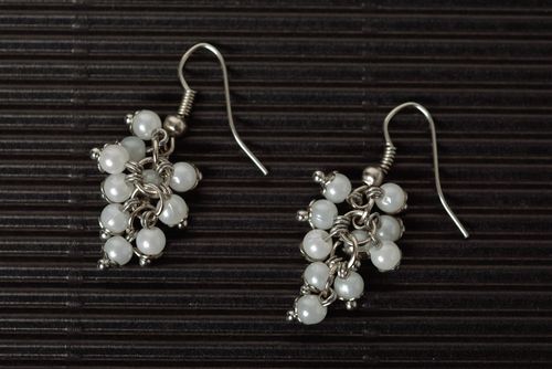 Handmade designer dangle earrings with light small plastic beads Bunches - MADEheart.com