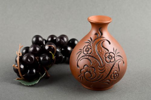 15 oz ceramic wine carafe with hand carvings in floral design 0,3 lb - MADEheart.com