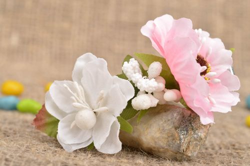 Beautiful handmade designer childrens hair clip with textile artificial flowers - MADEheart.com