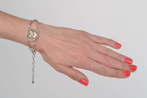 Handmade metal bracelet on chain beautiful handmade accessory with Leo zodiac - MADEheart.com