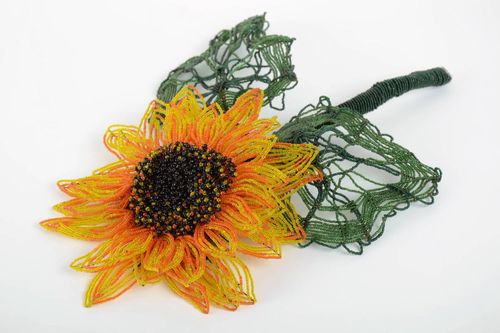 Handmade decorative large artificial beaded flower for interior decor Sunflower - MADEheart.com